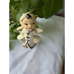Vintage Asian-Inspired Figurine | Hand-Painted Ceramic Water Carrier |